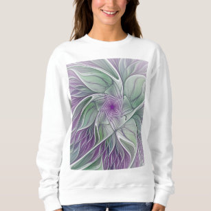 Flower Dream, Abstract Purple Green Fractal Art Sweatshirt