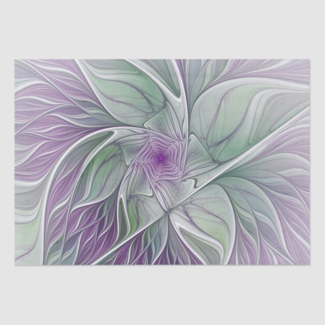 Flower Dream, Abstract Purple Green Fractal Art Tissue Paper (Front)
