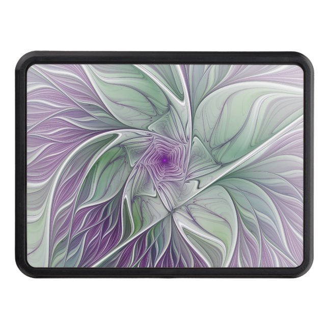 Flower Dream, Abstract Purple Green Fractal Art Trailer Hitch Cover (Front)