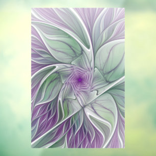 Flower Dream, Abstract Purple Green Fractal Art Window Cling