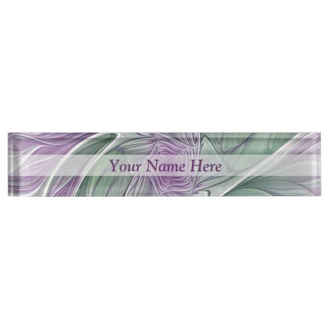 Flower Dream, Abstract Purple Green Fractal Text Nameplate (Front)