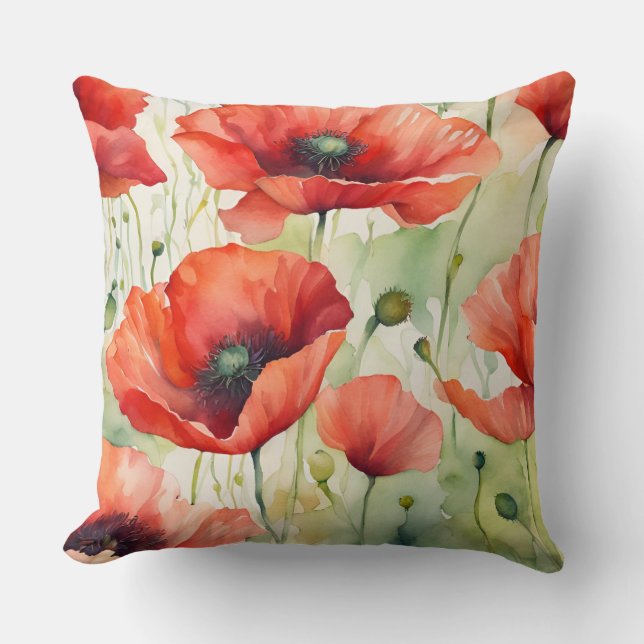 Flower Dream - Poppy Pattern Throw Pillow (Front)