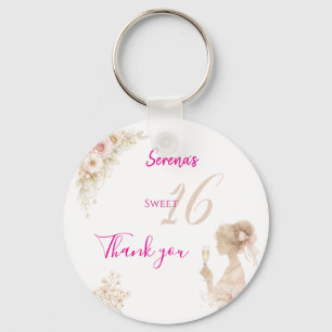 Flower Dreamy Soft Sweet 16 Birthday Button Pin Keychain