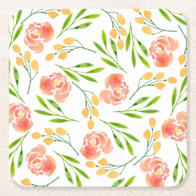 Flower Earrings Square Paper Coaster (Front)