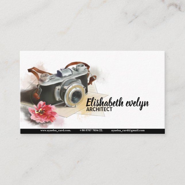 Flower Elements Of Hand Painted Travel Camera Business Card (Front)