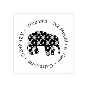 Flower  Elephant Address Rubber Stamp