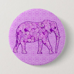 Flower elephant - amethyst purple 3 inch round button