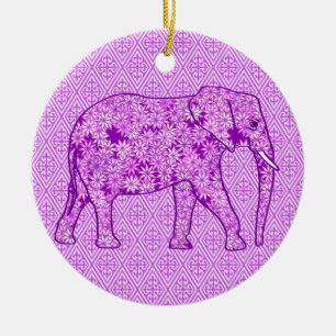 Flower elephant - amethyst purple ceramic ornament