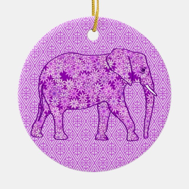 Flower elephant - amethyst purple ceramic ornament (Front)