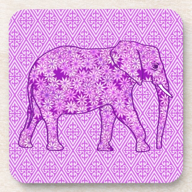 Flower elephant - amethyst purple coaster (Front)