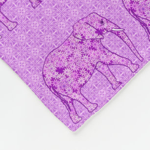 Flower elephant - amethyst purple fleece blanket