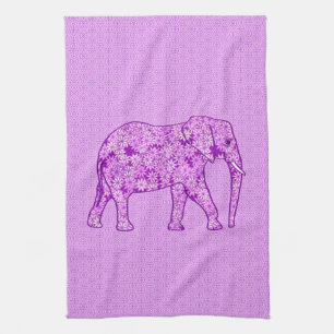 Flower elephant - amethyst purple kitchen towel
