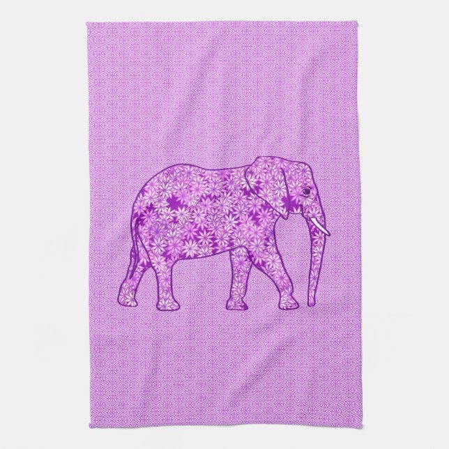 Flower elephant - amethyst purple kitchen towel (Vertical)