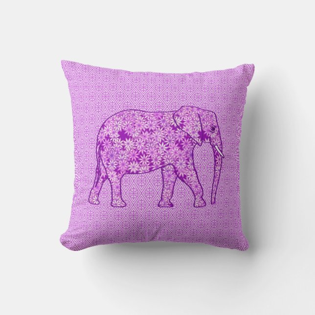 Flower elephant - amethyst purple throw pillow (Front)