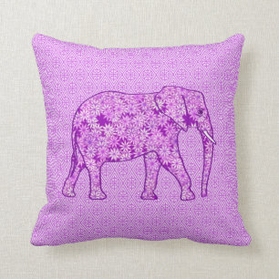 Flower elephant - amethyst purple throw pillow