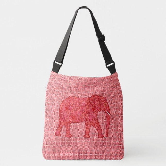 Flower elephant - deep red and coral crossbody bag (Front)