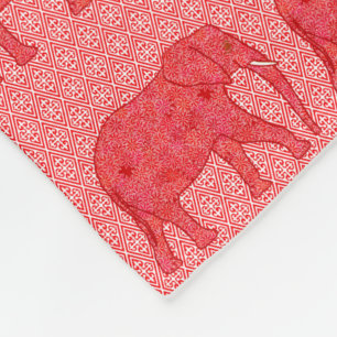 Flower elephant - deep red and coral fleece blanket