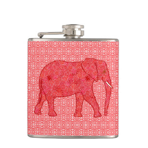 Flower elephant - deep red and coral hip flask