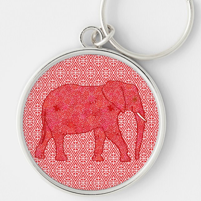 Flower elephant - deep red and coral keychain (Front)