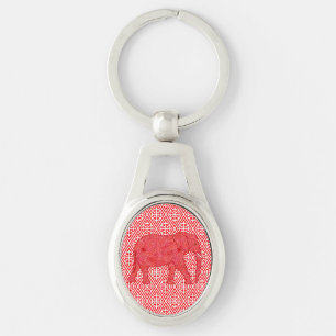Flower elephant - deep red and coral keychain