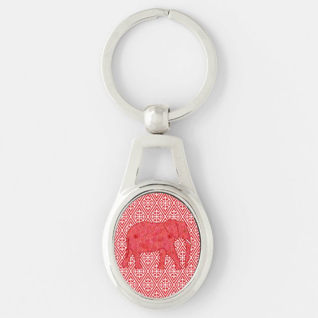 Flower elephant - deep red and coral keychain (Front)
