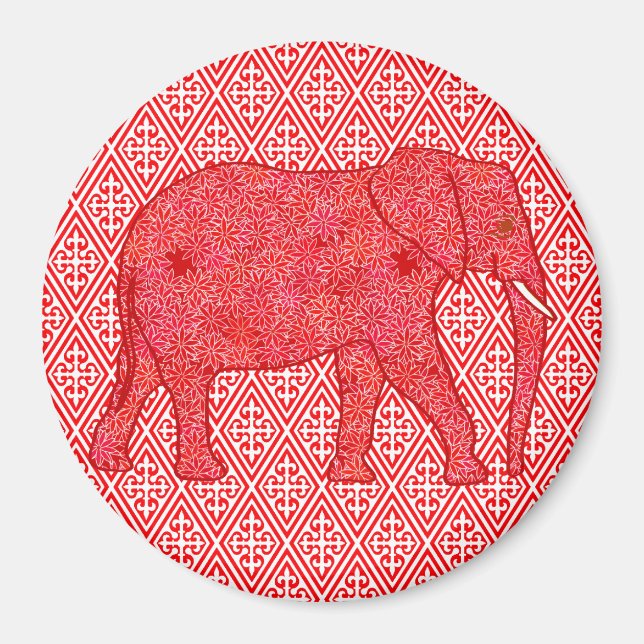 Flower elephant - deep red and coral magnet (Front)