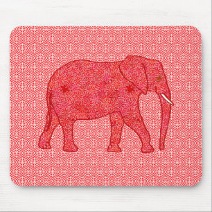 Flower elephant - deep red and coral mouse pad