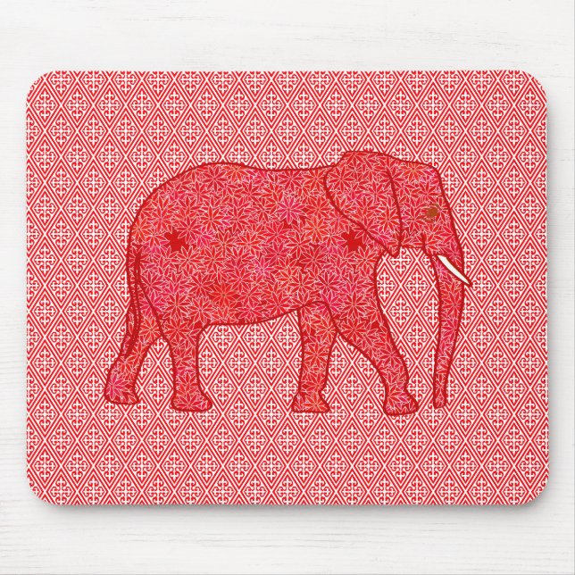 Flower elephant - deep red and coral mouse pad (Front)