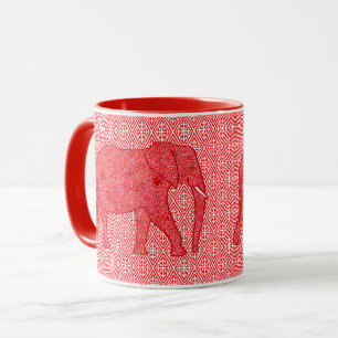 Flower elephant - deep red and coral mug