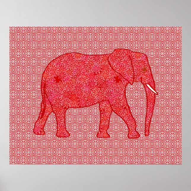 Flower elephant - deep red and coral poster (Front)