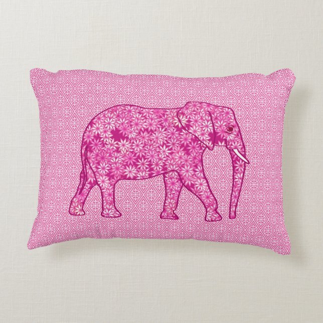 Flower elephant - fuchsia pink decorative pillow (Back)