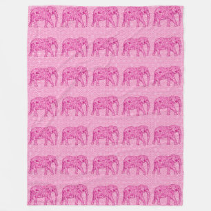 Flower elephant - fuchsia pink fleece blanket