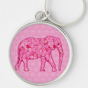 Flower elephant - fuchsia pink keychain