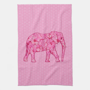 Flower elephant - fuchsia pink kitchen towel