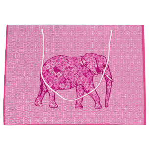 Flower elephant - fuchsia pink large gift bag