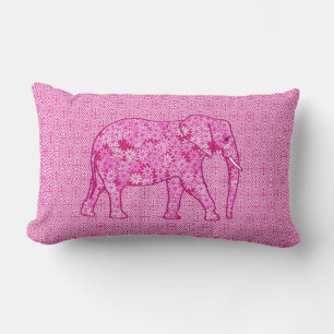 Flower elephant - fuchsia pink lumbar pillow