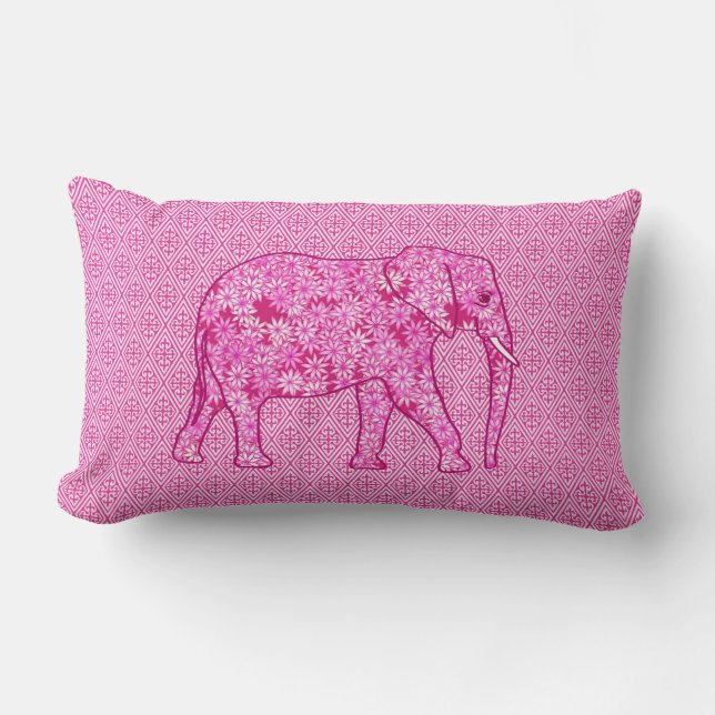 Flower elephant - fuchsia pink lumbar pillow (Front)