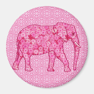 Flower elephant - fuchsia pink magnet