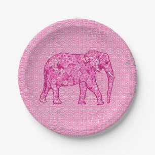 Flower elephant - fuchsia pink paper plate