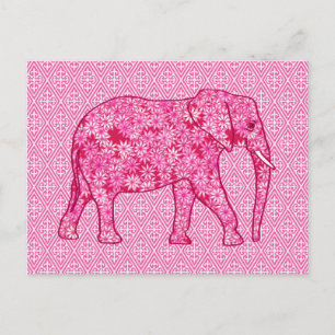 Flower elephant - fuchsia pink postcard