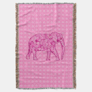 Flower elephant - fuchsia pink throw blanket