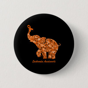 Flower Elephant Orange Ribbon Leukaemia Awareness 2 Inch Round Button