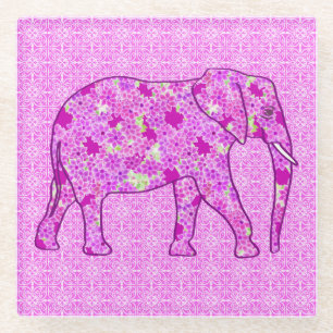 Flower elephant - orchid and magenta glass coaster