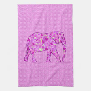 Flower elephant - orchid and magenta kitchen towel