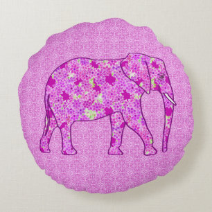 Flower elephant - orchid and magenta round pillow