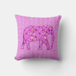 Flower elephant - orchid and magenta throw pillow
