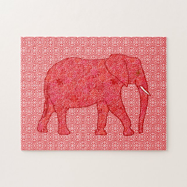 Flower Elephant Red and White  Jigsaw Puzzle (Horizontal)