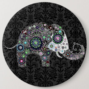 Flower Elephant With Colourful Diamond Studs 6 Inch Round Button