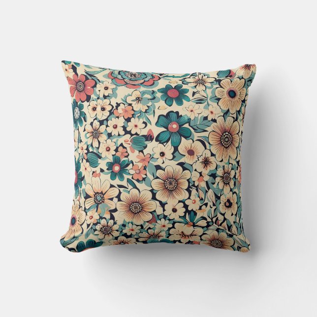 Flower Fabric  Throw Pillow (Front)