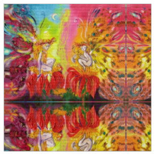 FLOWER FAIRIES OF DAWN Red Yellow Fantasy Fabric